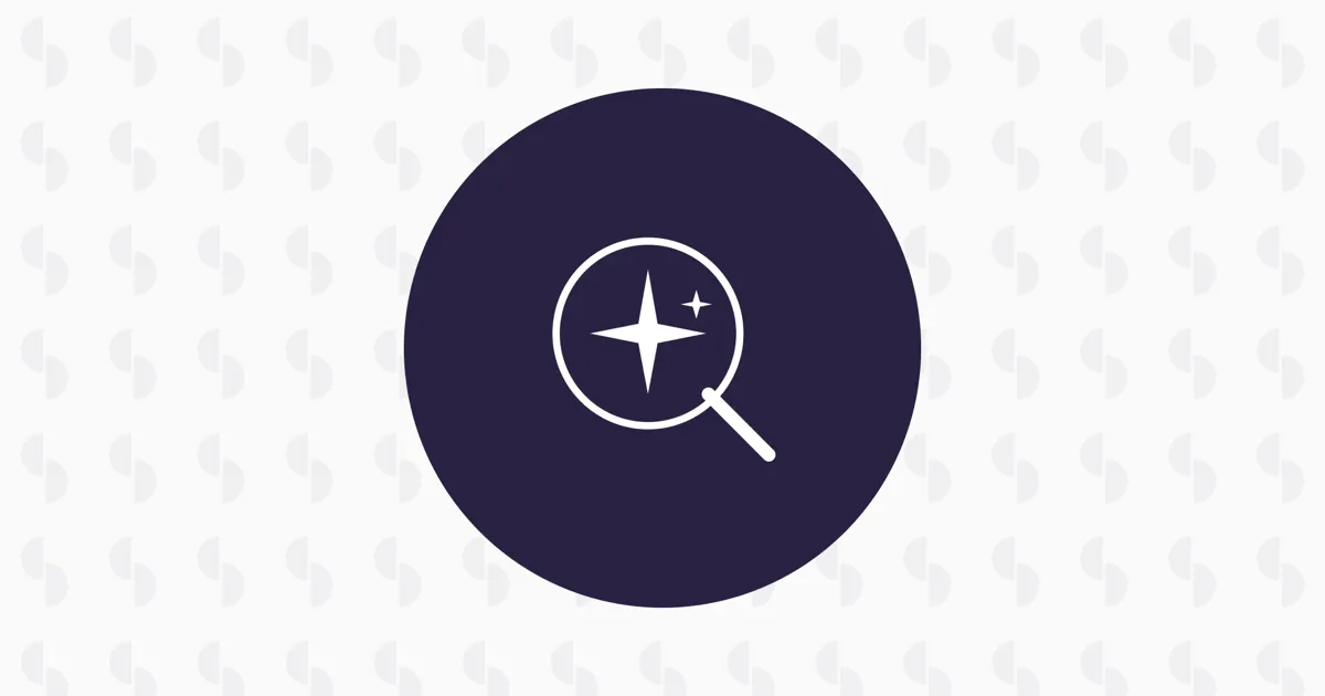 Illustration of a magnifying glass with an AI sparkle inside a dark circle, on a light Social Places patterned background